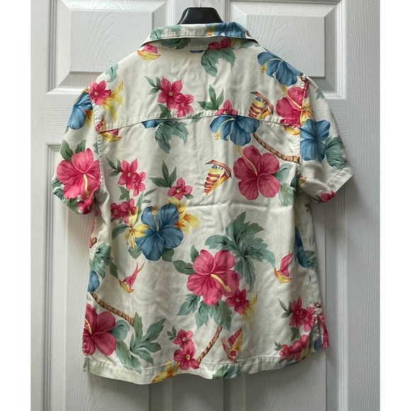 Caribbean Joe Womens Size Large Multicolor Floral Short Sleeve Button-Up Shirt - Picture 5 of 12